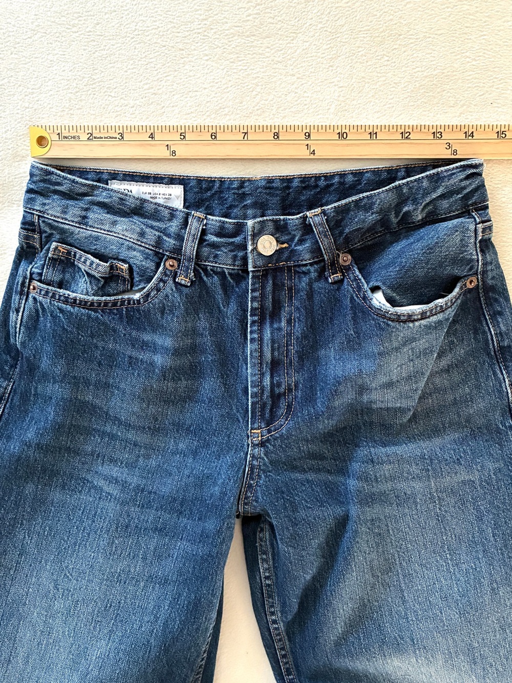 ZARA Wide Leg Jeans Size 6 High Rise 29/33 Medium Wash 100% Cotton Relaxed Denim - Picture 9 of 15